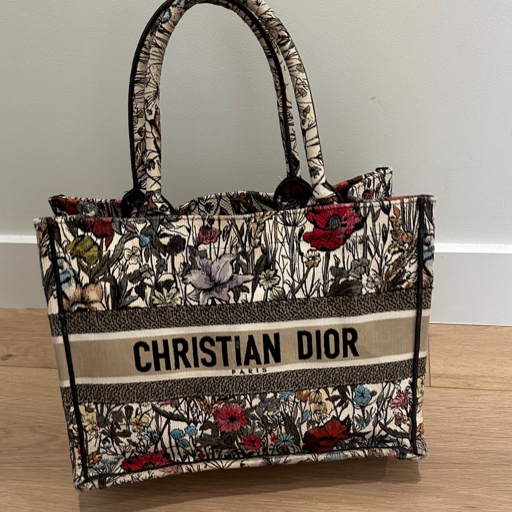 Dior Floral Canvas Tote - Black, Red, Blue